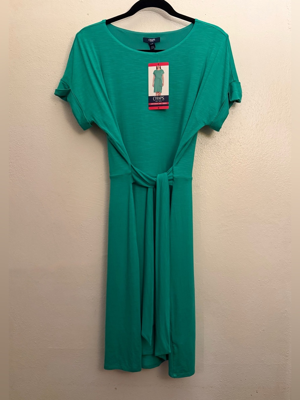 NEW Chaps by Ralph Lauren Size Medium Emerald Green Short Sleeve Dress - Picture 4 of 8